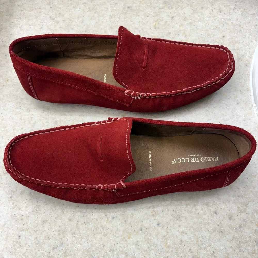 Fabio De Luca Vera Pelle Men's Suede Loafers Driving Moc Slip-On Red Size 11